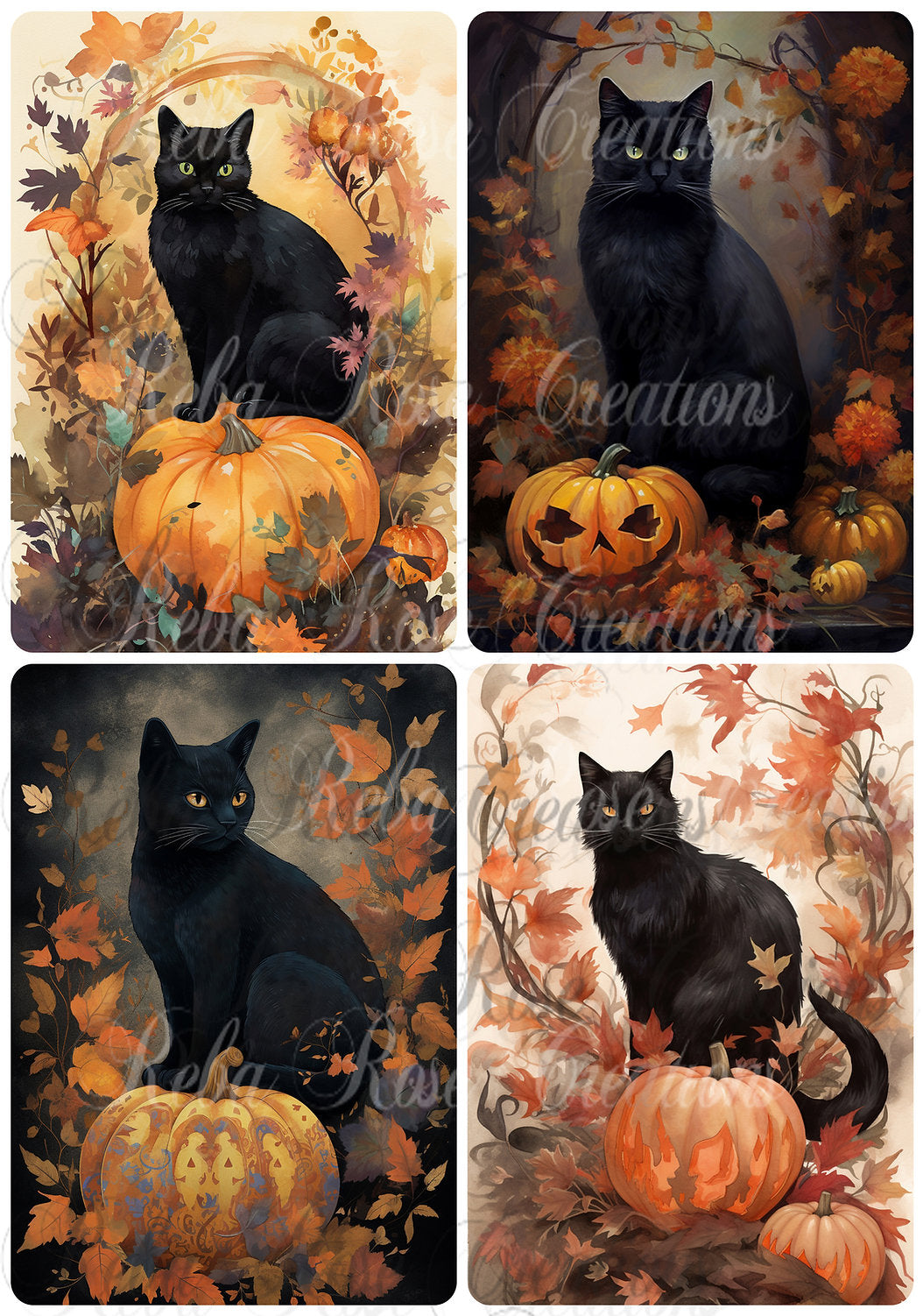 Reba Rose Creations, Rice Paper for Decoupage, Mixed Media, Halloween, Black Cat, Cards, Shabby Chic, Vintage Style, 0464 A4 8.2 X 11.6