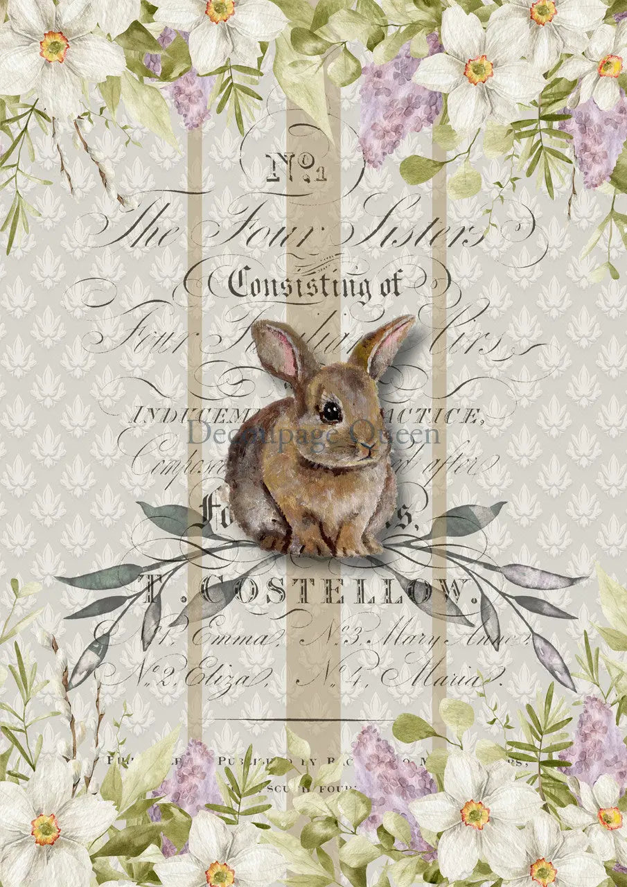 Handcrafted, Bunny Rabbit, Decoupage, Mixed Media Plaque, Wall, Table Top Art, MDF Cutting Board Handmade by Pamela