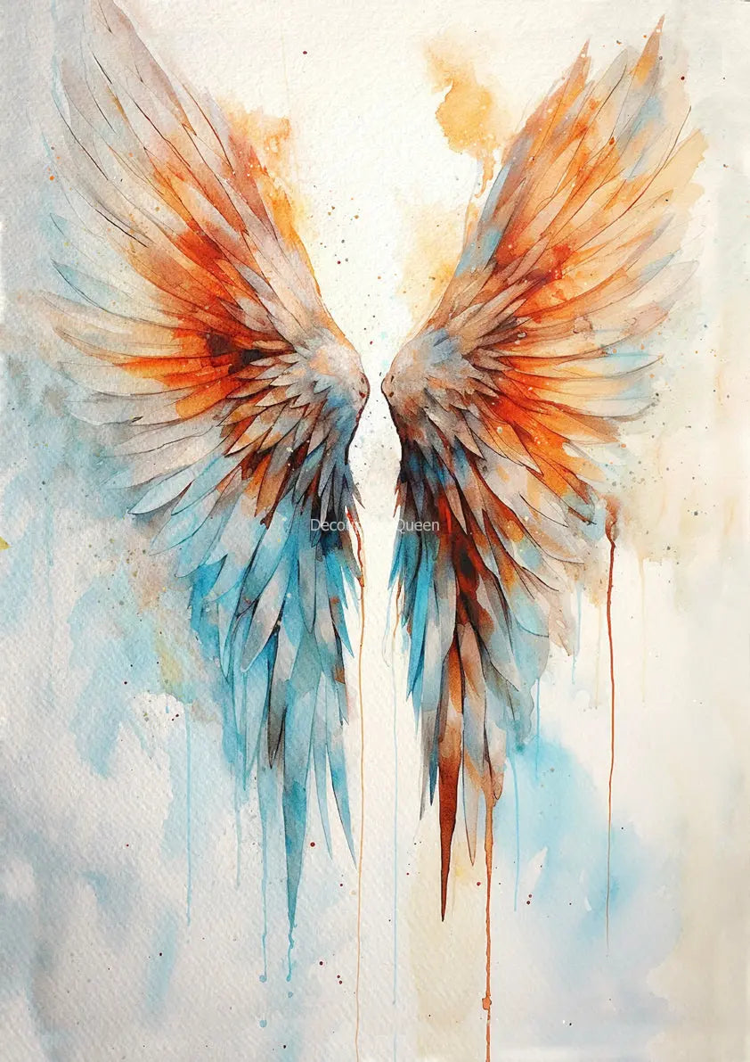 Decoupage Queen, Rice Paper, 2024 Summer Release, Andy Skinner Art, Design, Watercolor, Angel, Wings, A4 8.3" X 11.7" DQRP-0599 Decoupage Queen