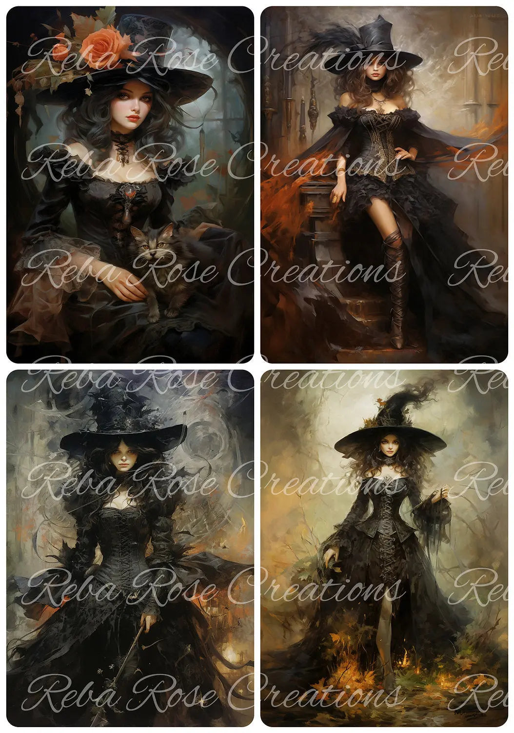 Reba Rose Creations, Rice Paper, Decoupage, Mixed Media, Halloween, Witches, Squares, Gothic, Shabby Chic, 0651, A4 8.27 X 11.6 Reba Rose