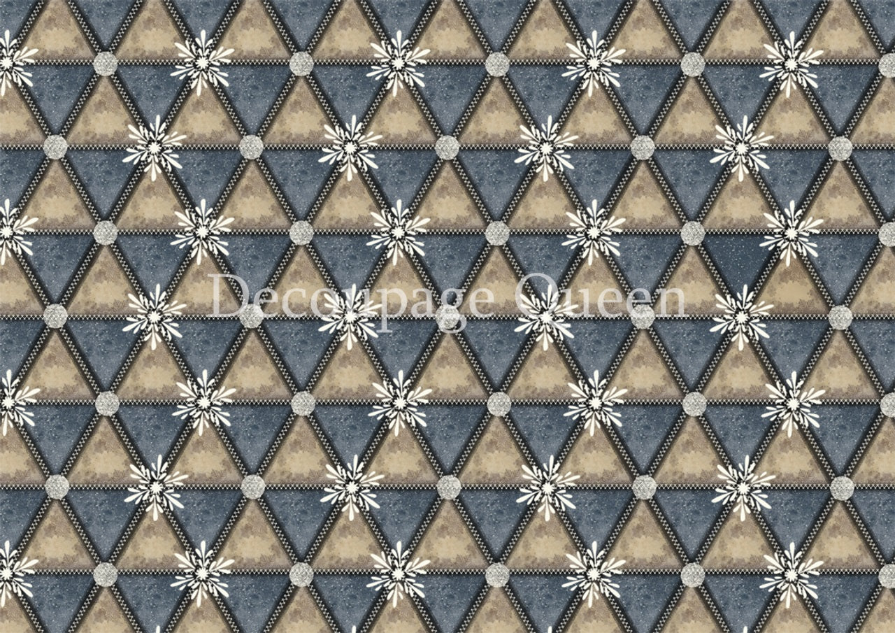 Decoupage Queen, Rice Paper, 2024 Winter Release, Geometric, Blue Diamonds, Snowflakes, Background, Wallpaper, Vintage Style, Christmas, A4