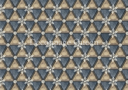 Decoupage Queen, Rice Paper, 2024 Winter Release, Geometric, Blue Diamonds, Snowflakes, Background, Wallpaper, Vintage Style, Christmas, A4
