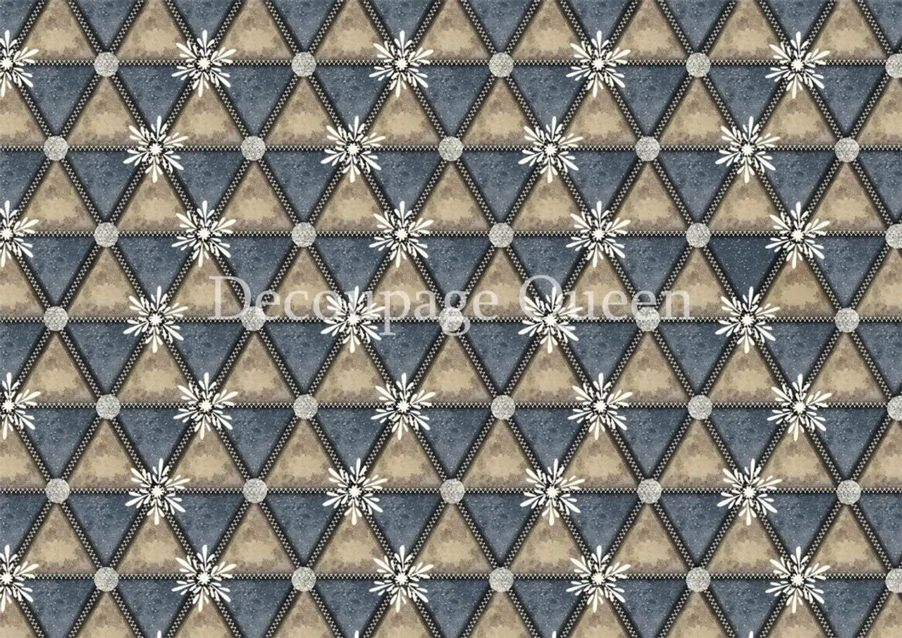 Decoupage Queen, Rice Paper, 2024 Winter Release, Geometric, Blue Diamonds, Snowflakes, Background, Wallpaper, Vintage Style, Christmas, A4 Decoupage Queen