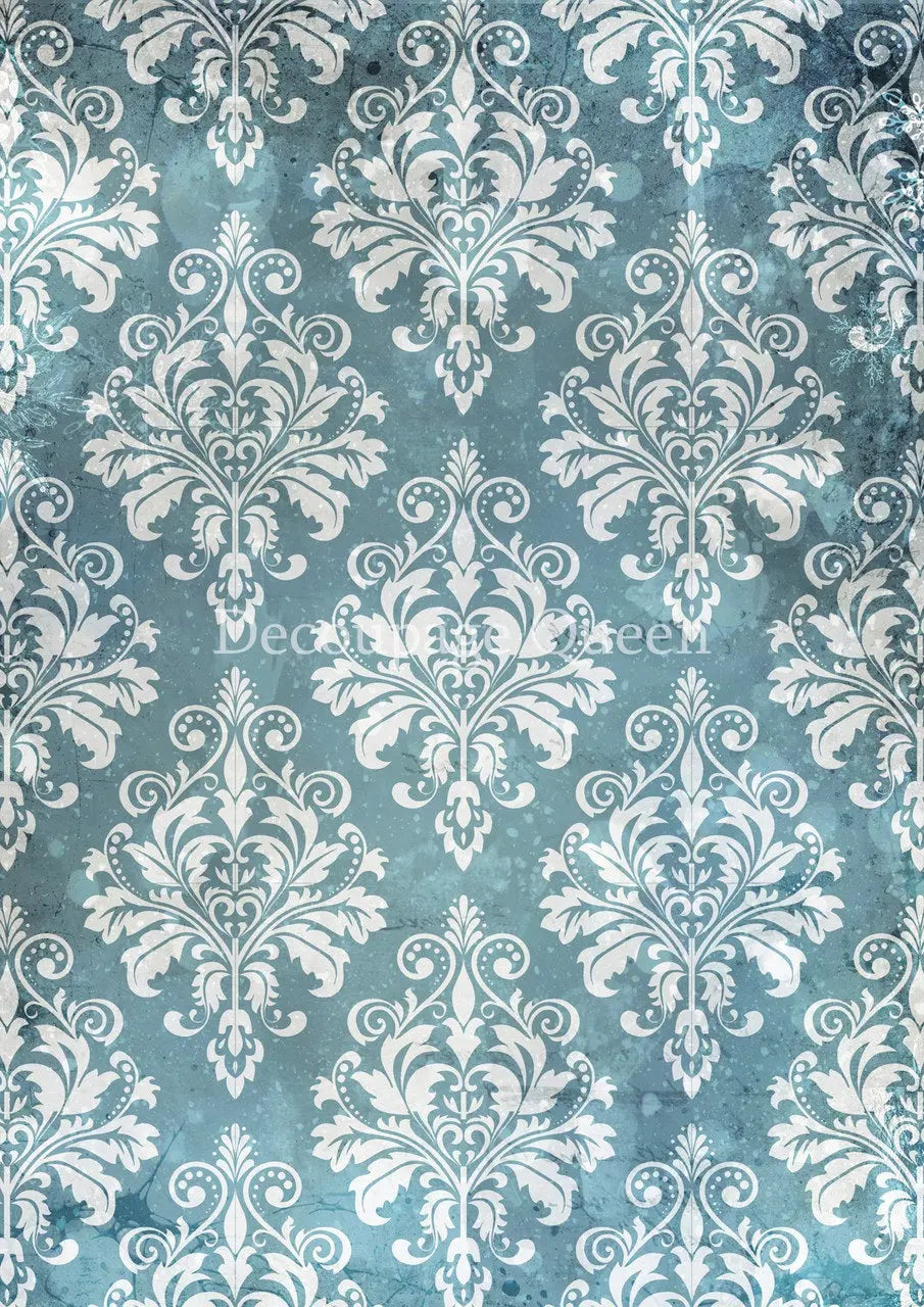 Decoupage Queen, Rice Paper, 2024 Winter Release, Fairy Tale, Damask, Blue and White, Background, Wallpaper, Vintage Style, Christmas, A4 Decoupage Queen