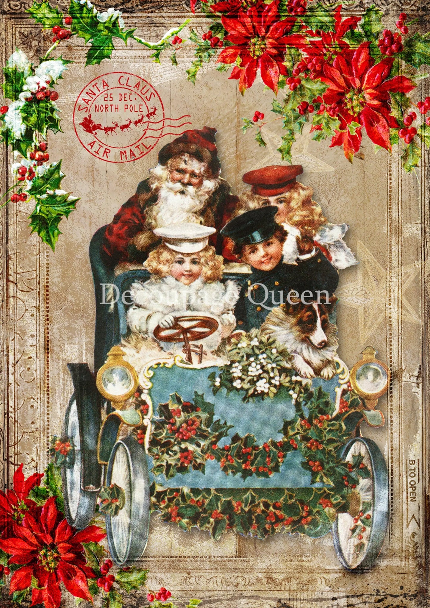 Decoupage Queen, Rice Paper, 2024 Winter Release, Vintage Style, A Merry Christmas to You, Santa Claus, Nostalgic Reproduction, Tree, A4 Decoupage Queen