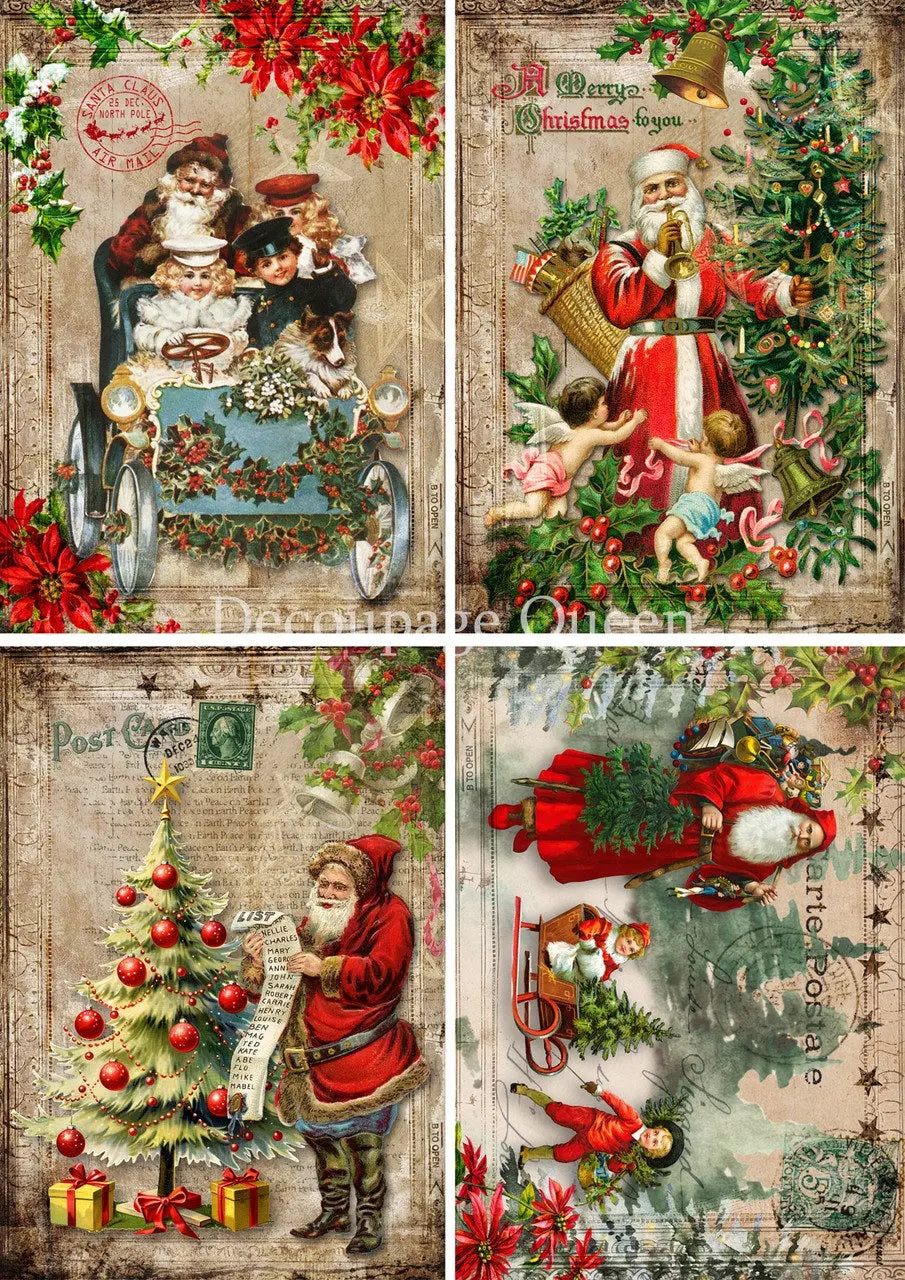 Decoupage Queen, Rice Paper, 2024 Winter Release, Vintage Style, A Merry Christmas to You, Santa Claus, Nostalgic Reproduction, A4 Decoupage Queen