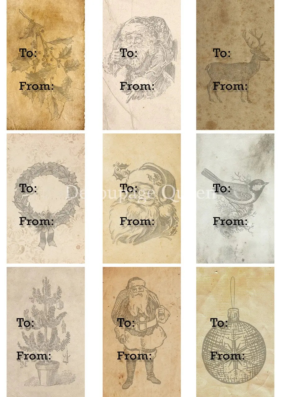 Decoupage Queen, Rice Paper, 2024 Winter Release, Christmas, Gift Tags, Minis, Vintage Style, Shabby Chic, Decoupage, Mixed Media A3 A4 Decoupage Queen