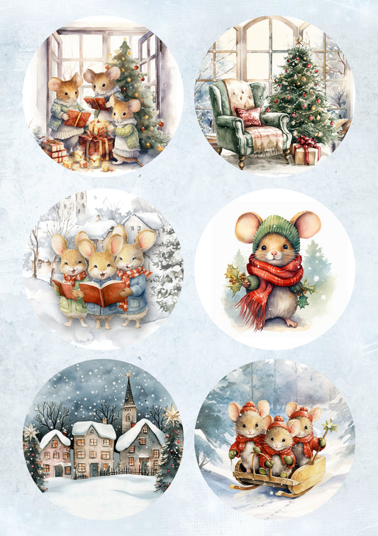 Decoupage Queen, Rice Paper, Christmas, Mice, Rounds, Ornaments, Village, Tree, 2025 Release, Decoupage, Mixed Media, A4 8.27 X 11.69