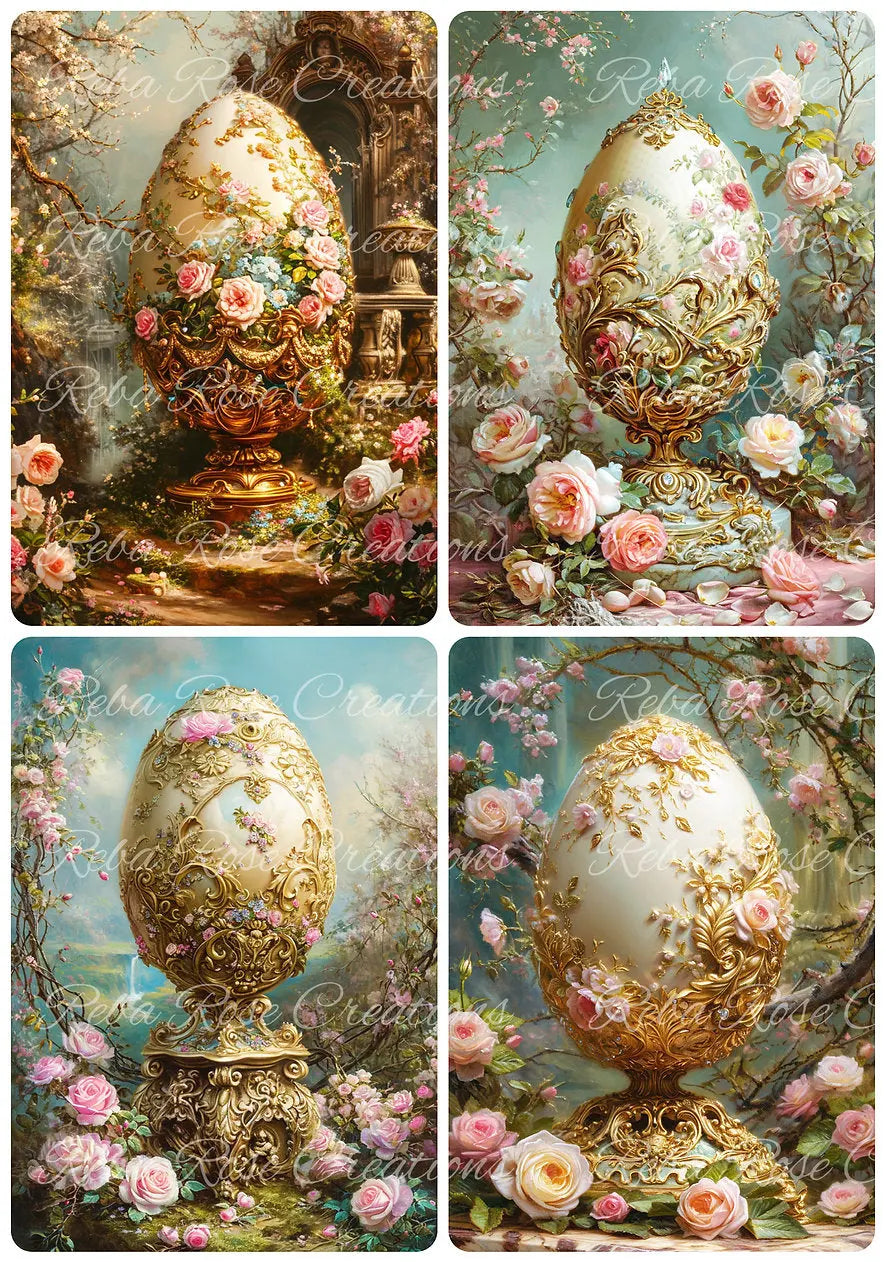 Reba Rose Creations, Rice Paper for Decoupage, Mixed Media, Easter, Faberge Eggs, Flowers, Squares, A4 8.27 X 11.6 Reba Rose