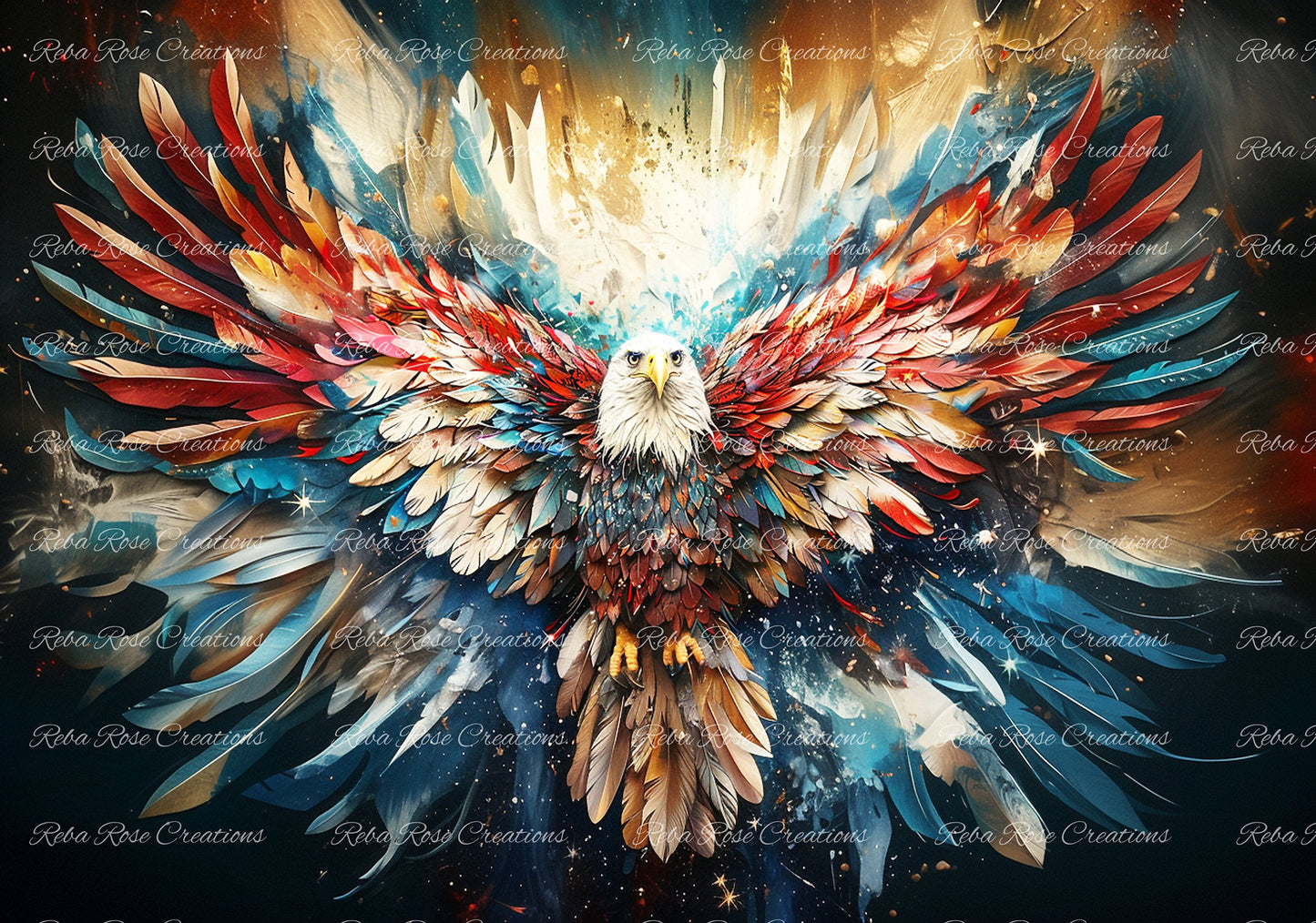 Reba Rose Creations, Rice Paper, Decoupage, Mixed Media, Red, White, Blue, Patriotic, Bald Eagle, Shabby Chic, 1073, A4 8.27 X 11.6