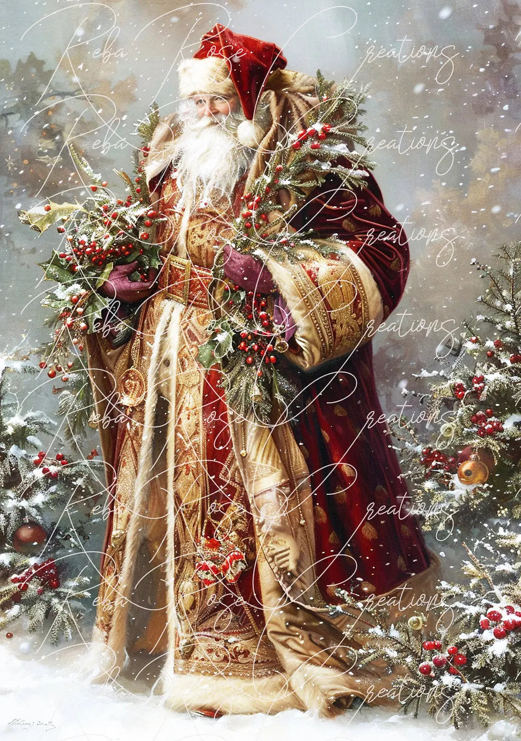 Reba Rose Creations, Rice Paper for Decoupage, Mixed Media, Nostalgic Santa Claus, Velvet, Christmas, 108, A3, 11.7 x 16.5 Reba Rose