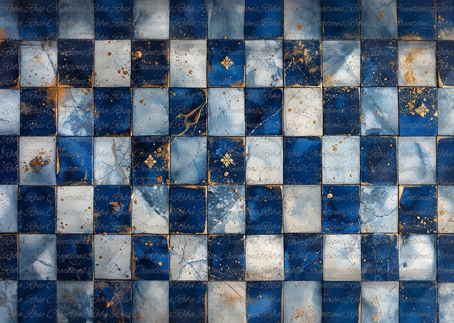Reba Rose Creations, Rice Paper, Decoupage, Mixed Media, Blue, White, Checkered, Background, Wallpaper, Shabby Chic, 1600, A4 8.27 X 11.6 Reba Rose