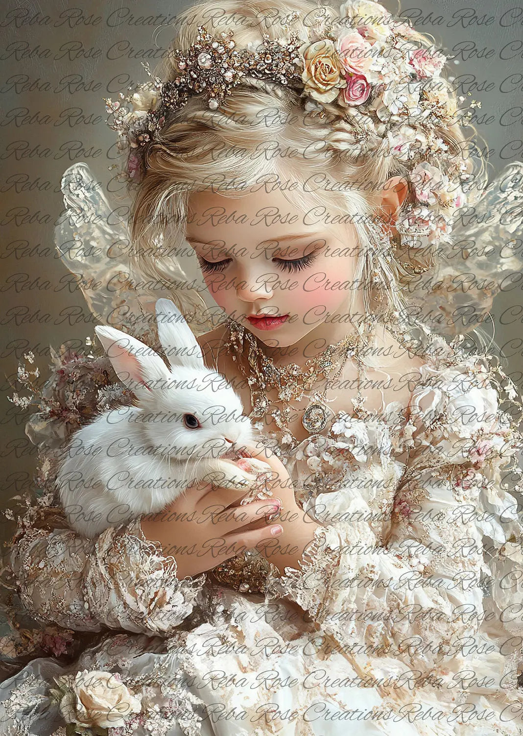 Reba Rose Creations, Rice Paper, Decoupage, Mixed Media, Easter Bunny Girl Reba Rose