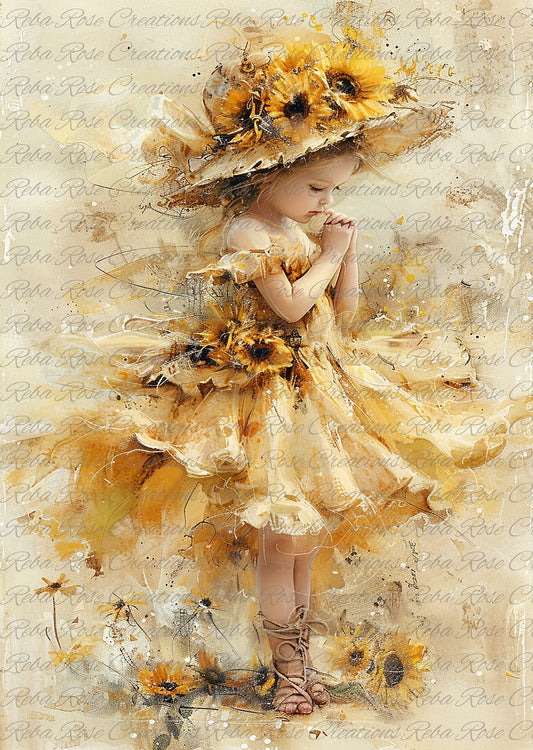 Reba Rose Creations, Rice Paper, Decoupage, Mixed Media, Sunflower Girl