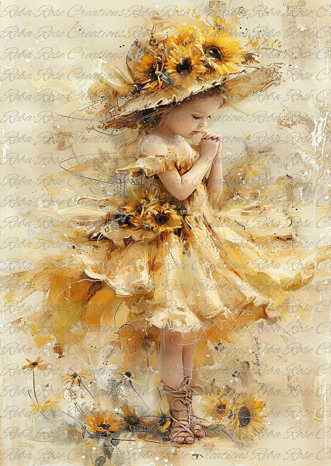 Reba Rose Creations, Rice Paper, Decoupage, Mixed Media, Sunflower Girl Reba Rose