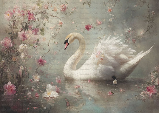 Reba Rose Creations, Rice Paper for Decoupage, Mixed Media, Floral, Swan, Shabby Chic