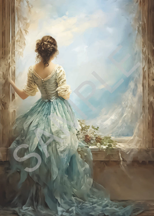 Calambour, Rice Paper, Italian Design, Dreamscape Girl at Window, 2024 Release, Shabby Chic, Vintage Style, TT170, A4, 9 x 12.5 in