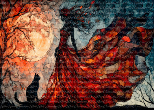 Reba Rose Creations, Rice Paper for Decoupage, Halloween Stained Glass Witch, Mixed Media, 2209, A4, 8.27 X 11.6