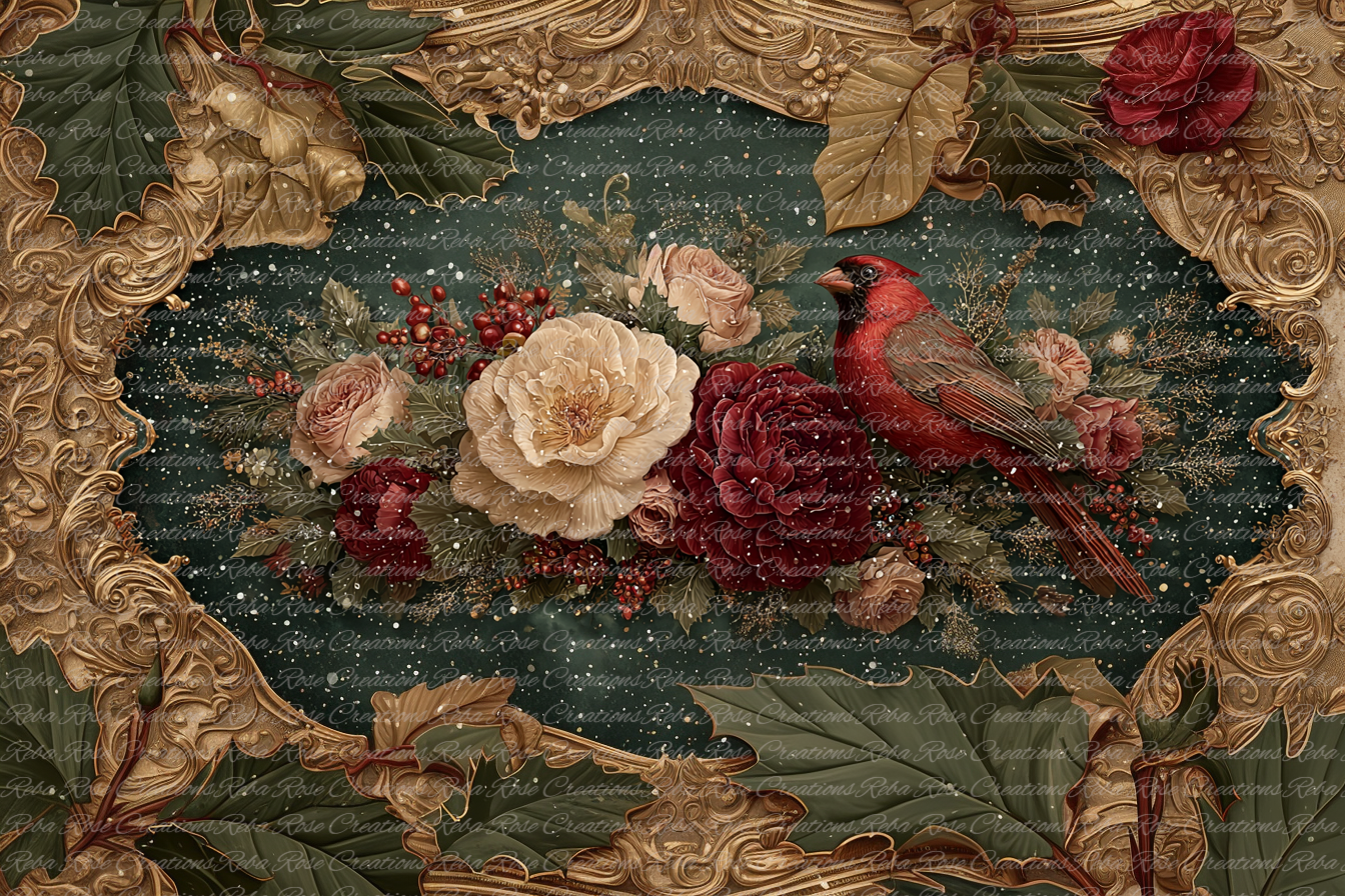 Reba Rose Creations, Rice Paper for Decoupage, Mixed Media, Christmas, Red Cardinal, Tray, A4, 8.27 X 11.6