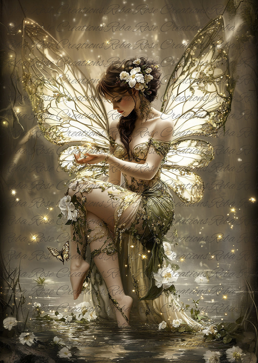 Reba Rose Creations, Rice Paper for Decoupage, Mixed Media, Fairy, Fantasy, A4 8.27 X 11.6