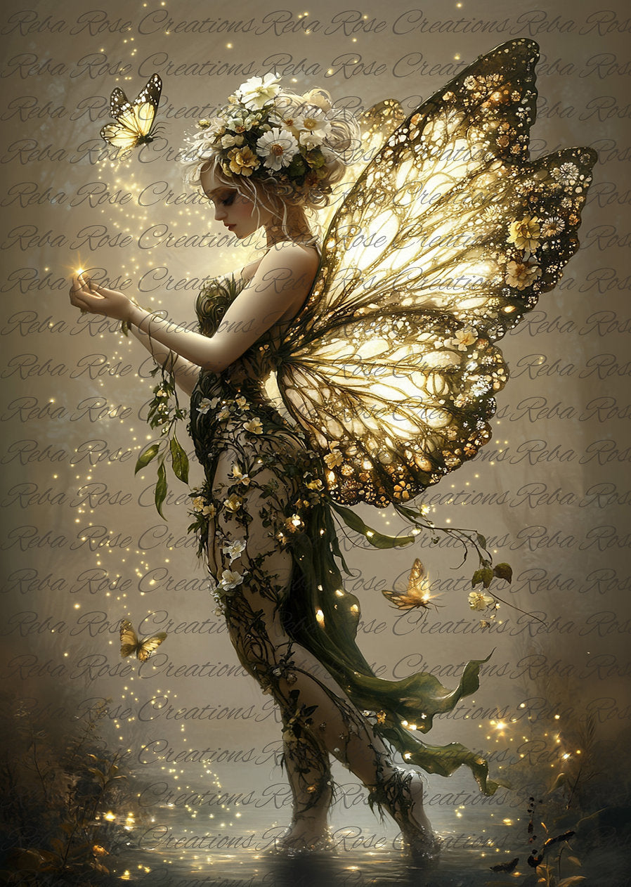 Reba Rose Creations, Rice Paper for Decoupage, Mixed Media, Fairy, Fantasy, A4 8.27 X 11.6