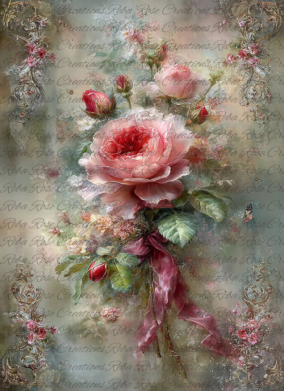 Reba Rose Creations, Rice Paper, Decoupage, Mixed Media, Rose, Flowers, Romantic, Bouquet, Shabby Chic, Vintage Style, 2429 A4 8.27 X 11.6 Reba Rose