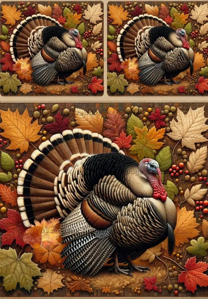 Decoupage Creatives, Rice Paper, Thanksgiving, Turkey, Fall, Squares, Mixed Media, Leaves, Autumn, Country, A4 8.27 X 11.69, DPD-501 Decoupage Creatives