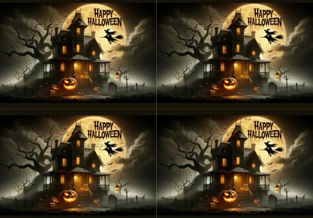 Decoupage Creatives, Rice Paper, Halloween, Haunted House, Moon, Night, Bats, Witches, Squares, Mixed Media, Cards, A4 8.27 X 11.69 DPD515 Decoupage Creatives