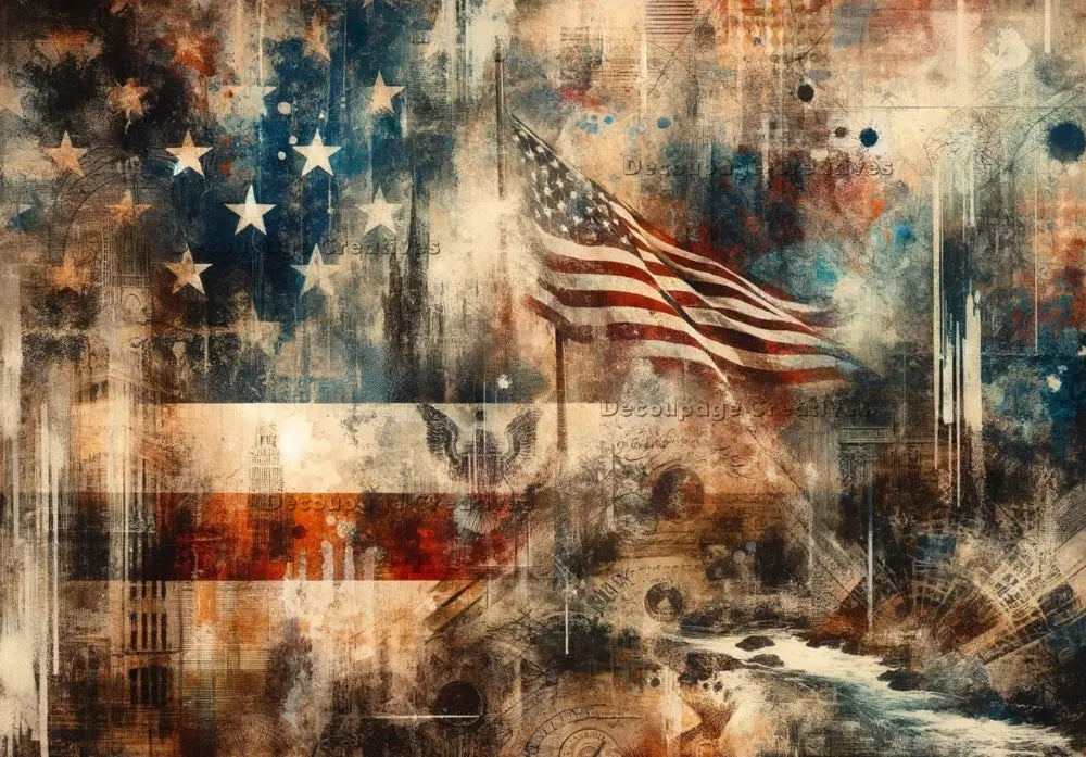 Decoupage Creatives, Rice Paper, Patriotic, American Flag, Americana, July 4th, Background, Wallpaper, Mixed Media, A4 8.27 X 11.69 DPD525 Decoupage Creatives