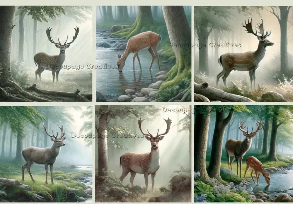 Decoupage Creatives, Rice Paper for Decoupage, Deer, Forest, Lake, Portraits, Squares, Mixed Media, Christmas, A4 8.27 X 11.69, DPD-540 Decoupage Creatives