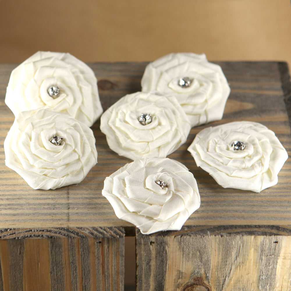 Prima Marketing, Paper Flowers, Allure Aurora, White Roses, Rhinestones, 6 pc Mix, Scrapbooking, Mixed Media, Crafts, 553104