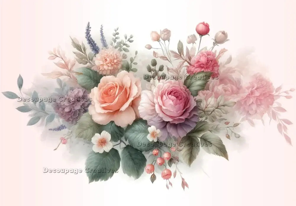 Decoupage Creatives, Rice Paper, Romantic, Pink, Flowers, Floral, Shabby Chic, Mixed Media, A4 8.27 X 11.69 DPD575 Decoupage Creatives