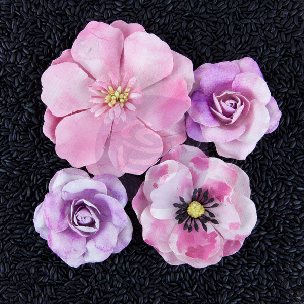 Prima Marketing, Handmade Paper Flowers, Amethyst Collection, 4 Piece, Pink, Purple, Roses, Scrapbooking, Mixed Media 582609