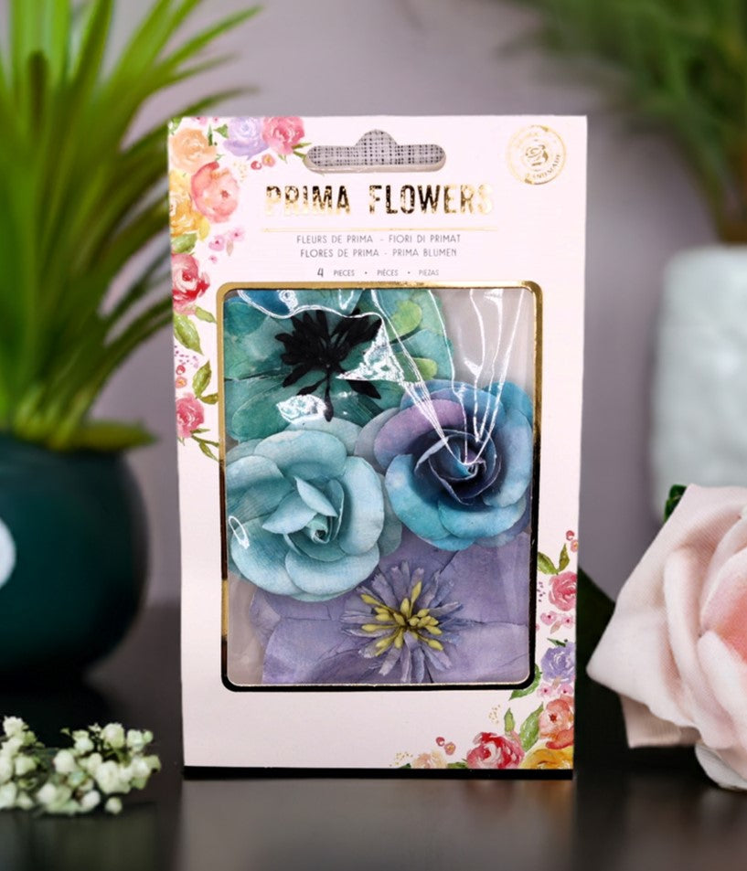 Prima Marketing, Paper Flowers, Aquamarine, Blue, Roses, 4 pc Mix, Scrapbooking, Mixed Media, Crafts, 582616