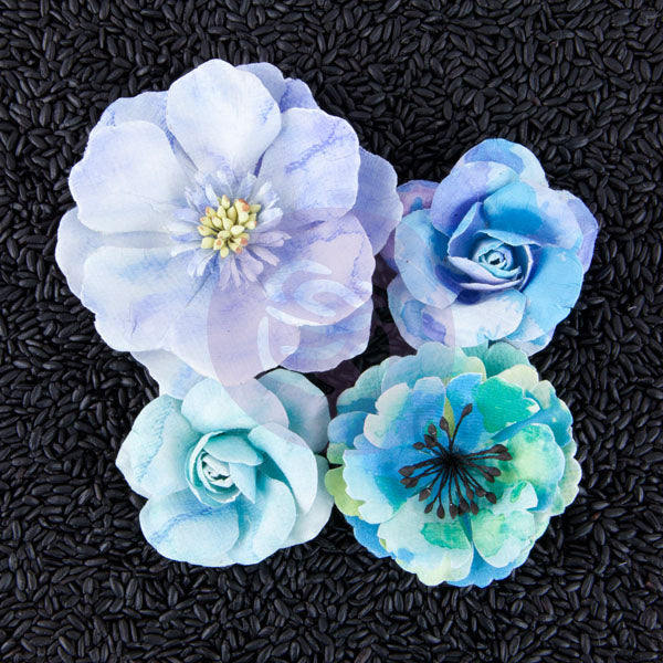 Prima Marketing, Paper Flowers, Aquamarine, Blue, Roses, 4 pc Mix, Scrapbooking, Mixed Media, Crafts, 582616