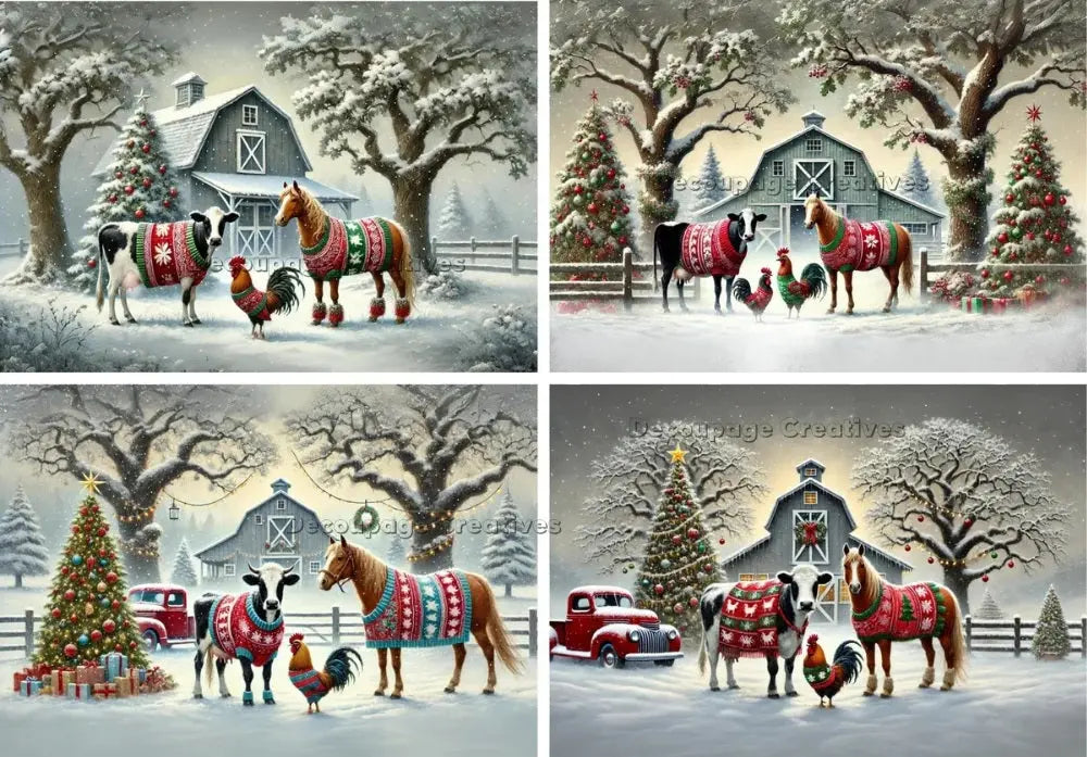 Decoupage Creatives, Rice Paper, Barn, Animals, Christmas Sweater, Country, Snow, Mixed Media, Christmas, A4 8.27 X 11.69, DPD614 Decoupage Creatives