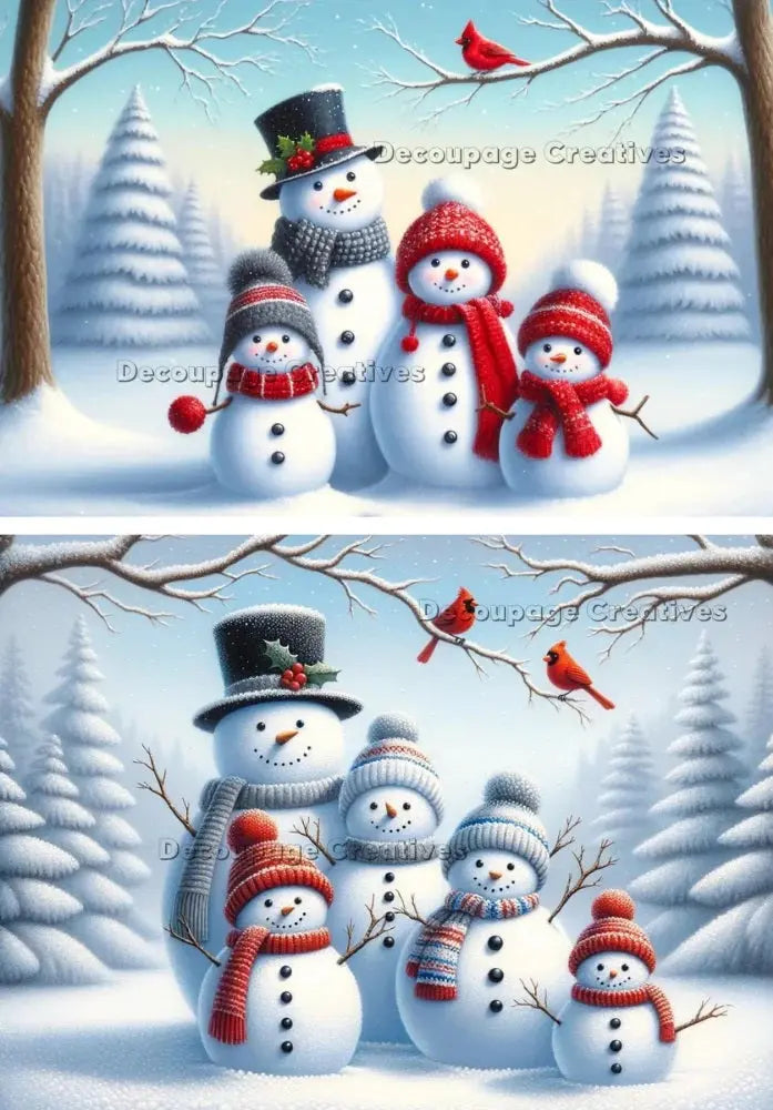 Decoupage Creatives, Rice Paper, Snow Family, Winter, Forest, Cardinal, Snowman, Mixed Media, Christmas, A4 8.27 X 11.69, DPD625 Decoupage Creatives