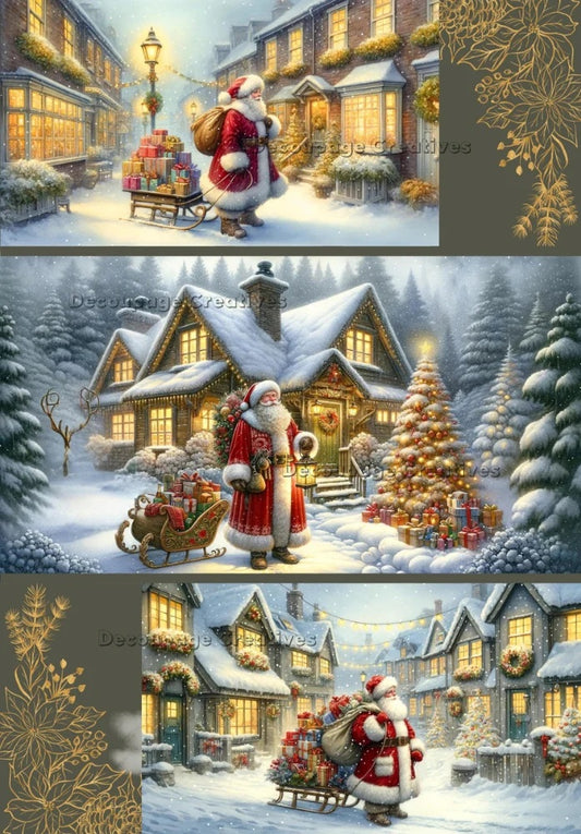 Decoupage Creatives, Rice Paper, Santa Claus, Santa, Town, Street, Winter, Snow, Mixed Media, Christmas, A4 8.27 X 11.69, DPD632