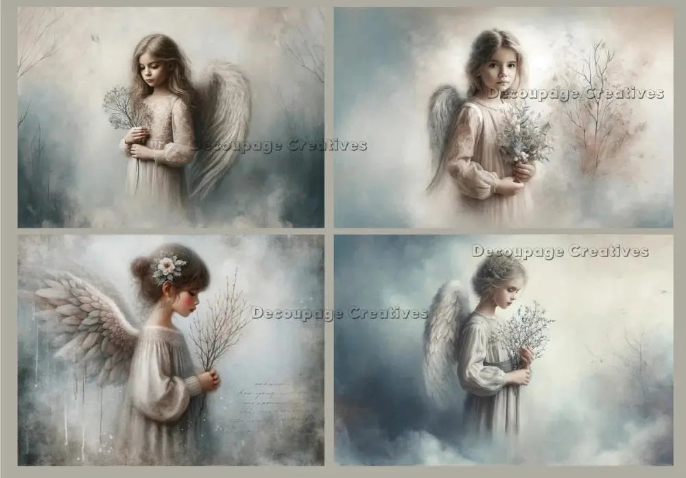 Decoupage Creatives, Rice Paper, Angels, Cards, Mist, Squares, Mixed Media, Fantasy, Squares, 4 Pack, A4 DPD634 Decoupage Creatives