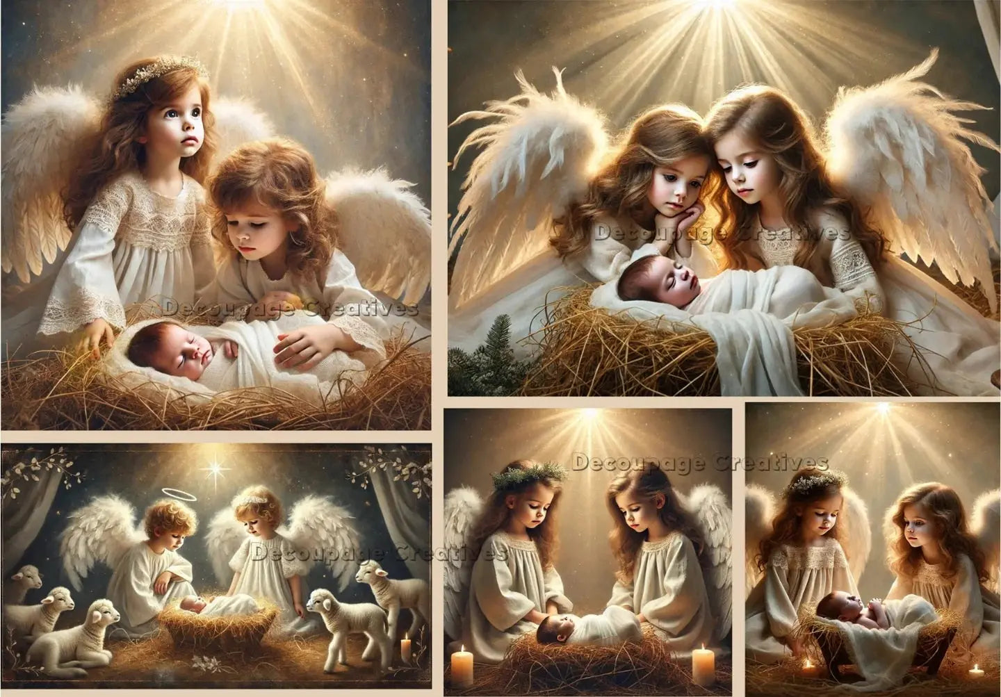 Decoupage Creatives, Rice Paper, Decoupage, Mixed Media, Christmas, Angels, Nativity, Watching Over, Baby Jesus, A4 8.27 X 11.6 DPD650 Decoupage Creatives