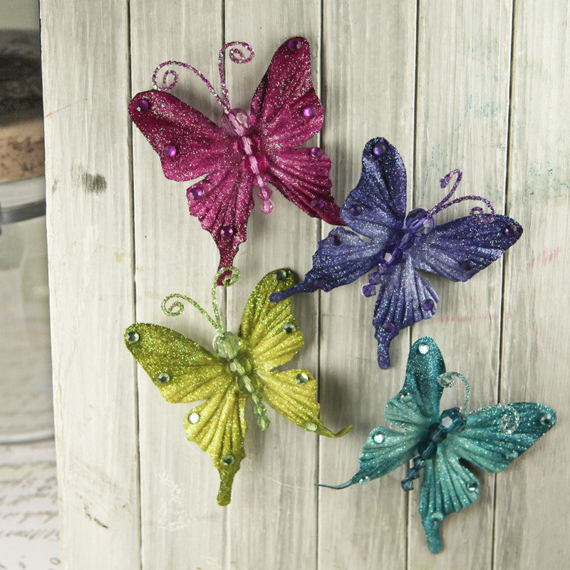 Prima Marketing, Paper, Scrapbooking, Mixed Media, Fantasy Jewel, Butterflies, 4 Piece, 5 × 9 × 1 in