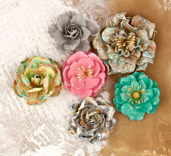 Prima Marketing, Paper Flowers, Lifetime Collection, 6 pc, Glitter, Print, Scrapbooking, Mixed Media, Crafts, 565527