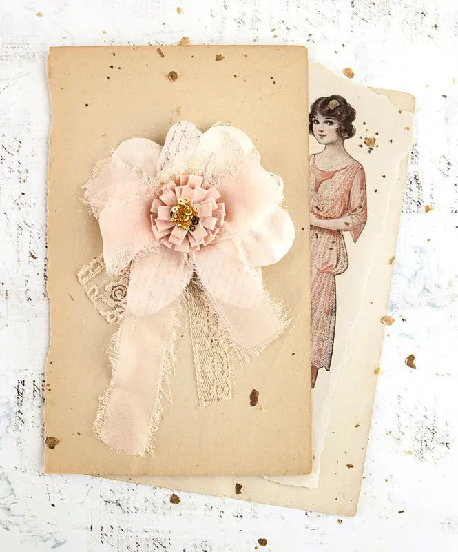 Prima Marketing, Paper Flowers, Lace, Ribbon, Beige, Gold, Flower, Avalon, Honey, Scrapbooking, Mixed Media, Crafts, 5 × 9 × 1 in Prima Marketing