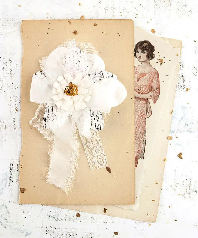 Prima Marketing, Paper Flowers, Lace, Ribbon, Beige, Gold, Flower, Avalon, Vanilla, Scrapbooking, Mixed Media, Crafts, 5 × 9 × 1 in Prima Marketing