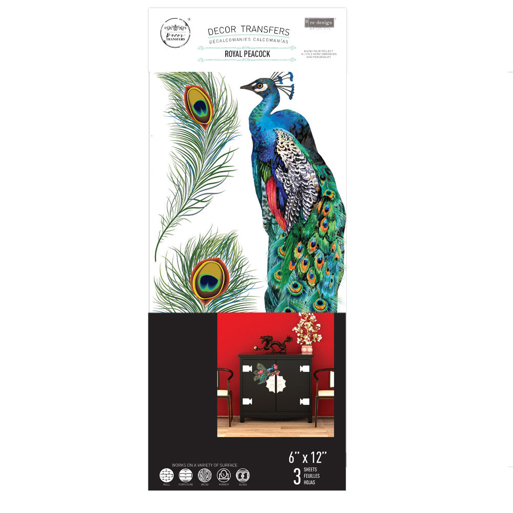 Re-Design with Prima, Small Rub-on Transfers, Royal Peacock, 3 sheets, 6″x12″