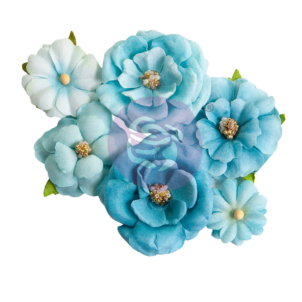 Prima Marketing, Paper Flowers, Aquarelle Dreams collection, Watercolor, Blue 6 pc Mix, Scrapbooking, Mixed Media, Crafts, 659684
