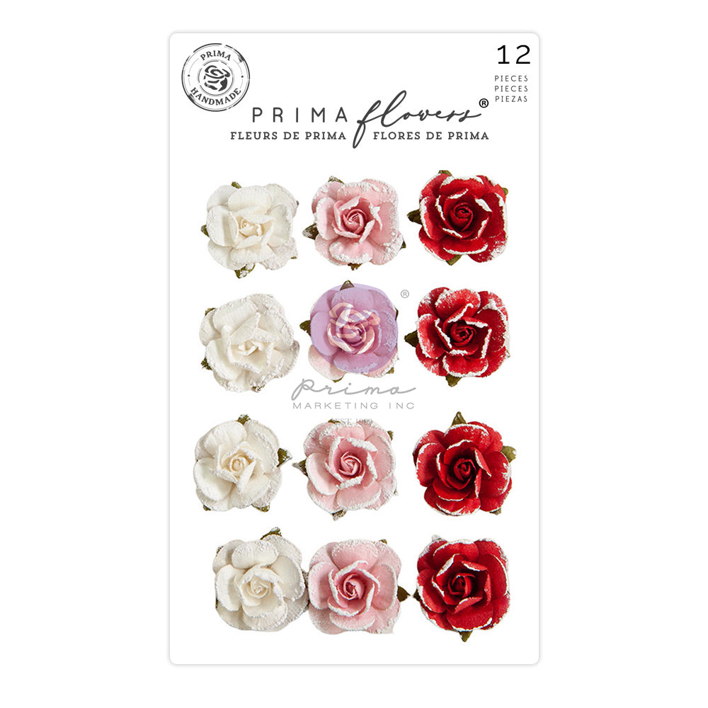 Prima Marketing, Paper Flowers, Candy Cane Lane Collection, Pink, Red, Roses Scrapbooking, Mixed Media, Crafts, 12 piece, 661847