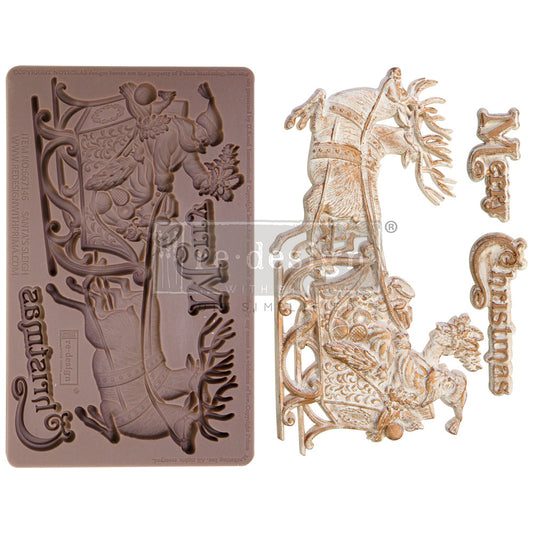 Re-Design with Prima, Limited Edition, Decor Moulds, Mold, Santa's Sleigh, Holiday Collection, Food Safe, Silicone Mold, 5″X8″X8"
