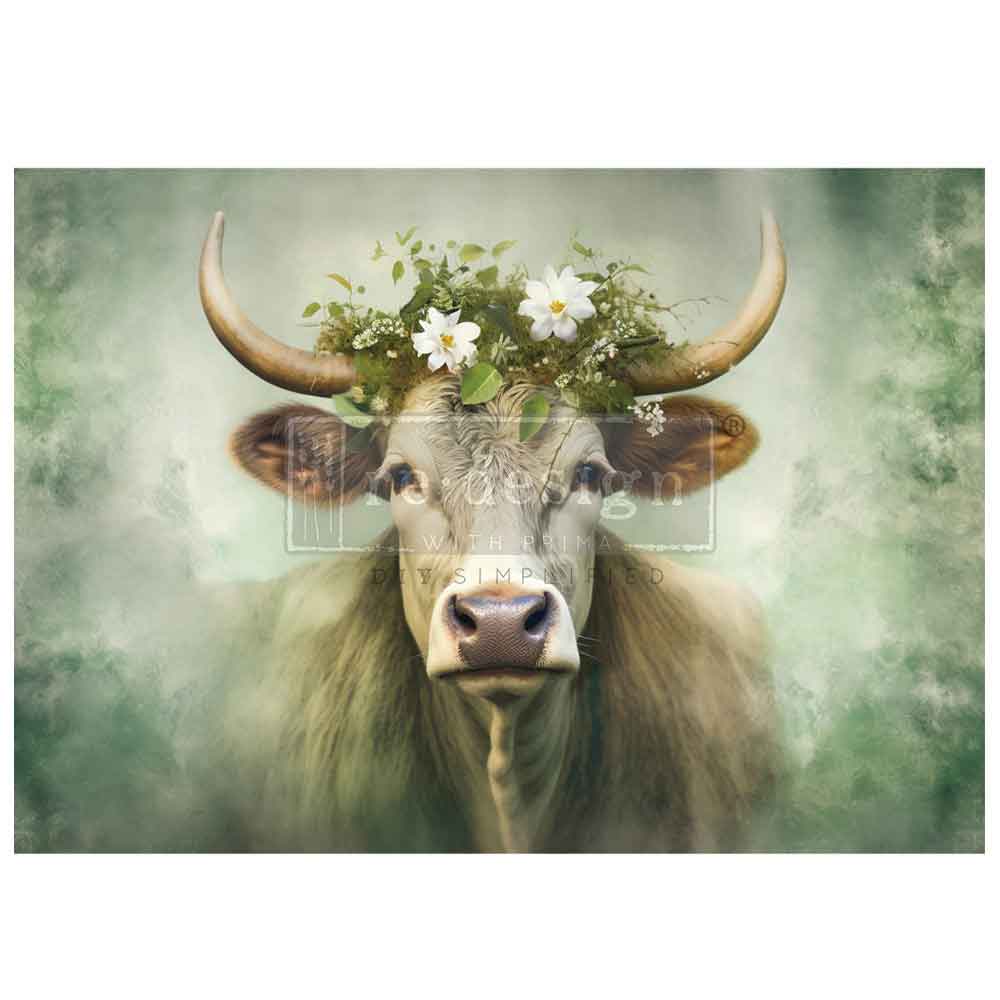 Re-Design with Prima, A1 Decoupage Fiber Pack, Bessie, Cow, Floral Wreath, Animals, Farmhouse, Western, Mixed Media, 23.4" x 33"