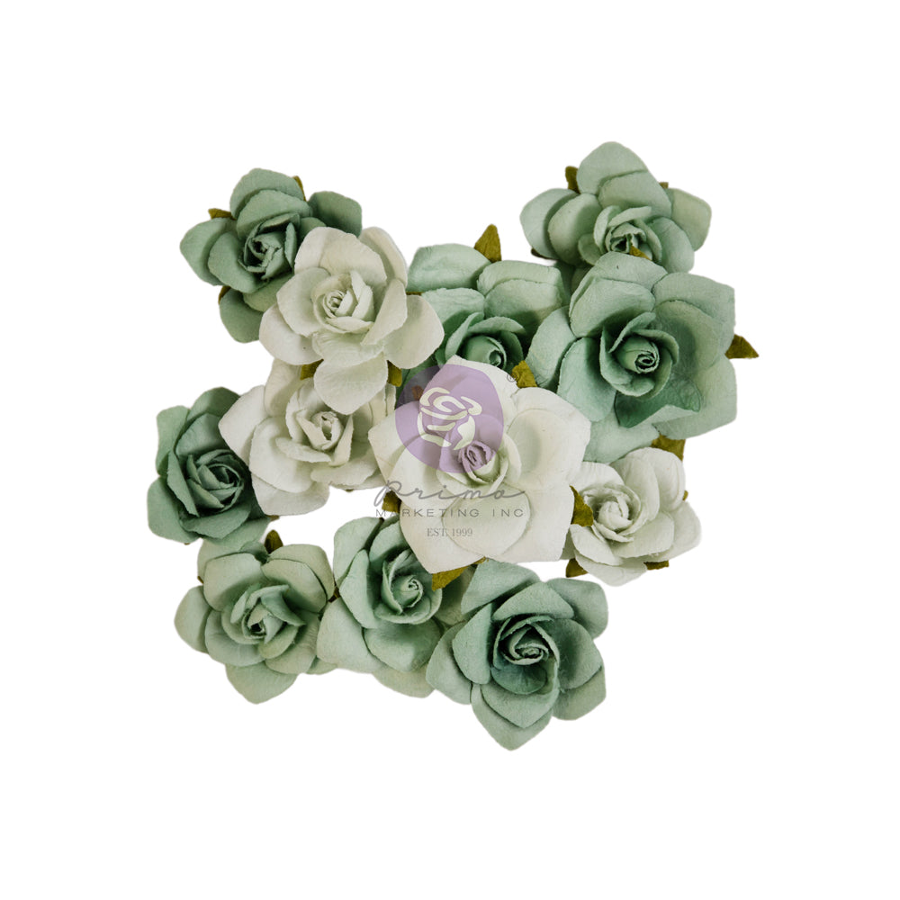 Prima Marketing, Paper Flowers, Green, Nature Academia, 12 pc, Scrapbooking, Mixed Media, Crafts, 671310